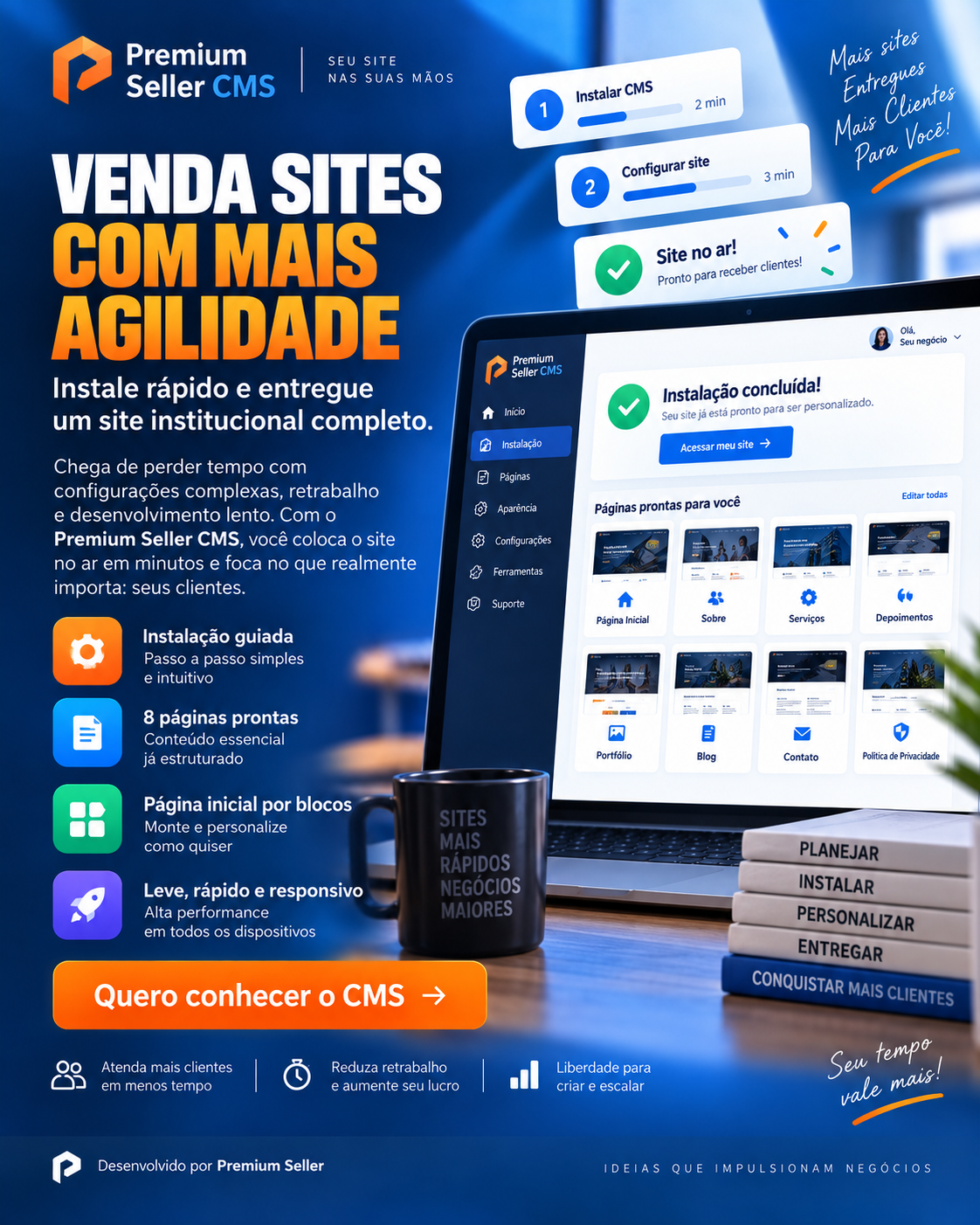 Premium Seller CMS Site Institucional pronto para instalar e usar