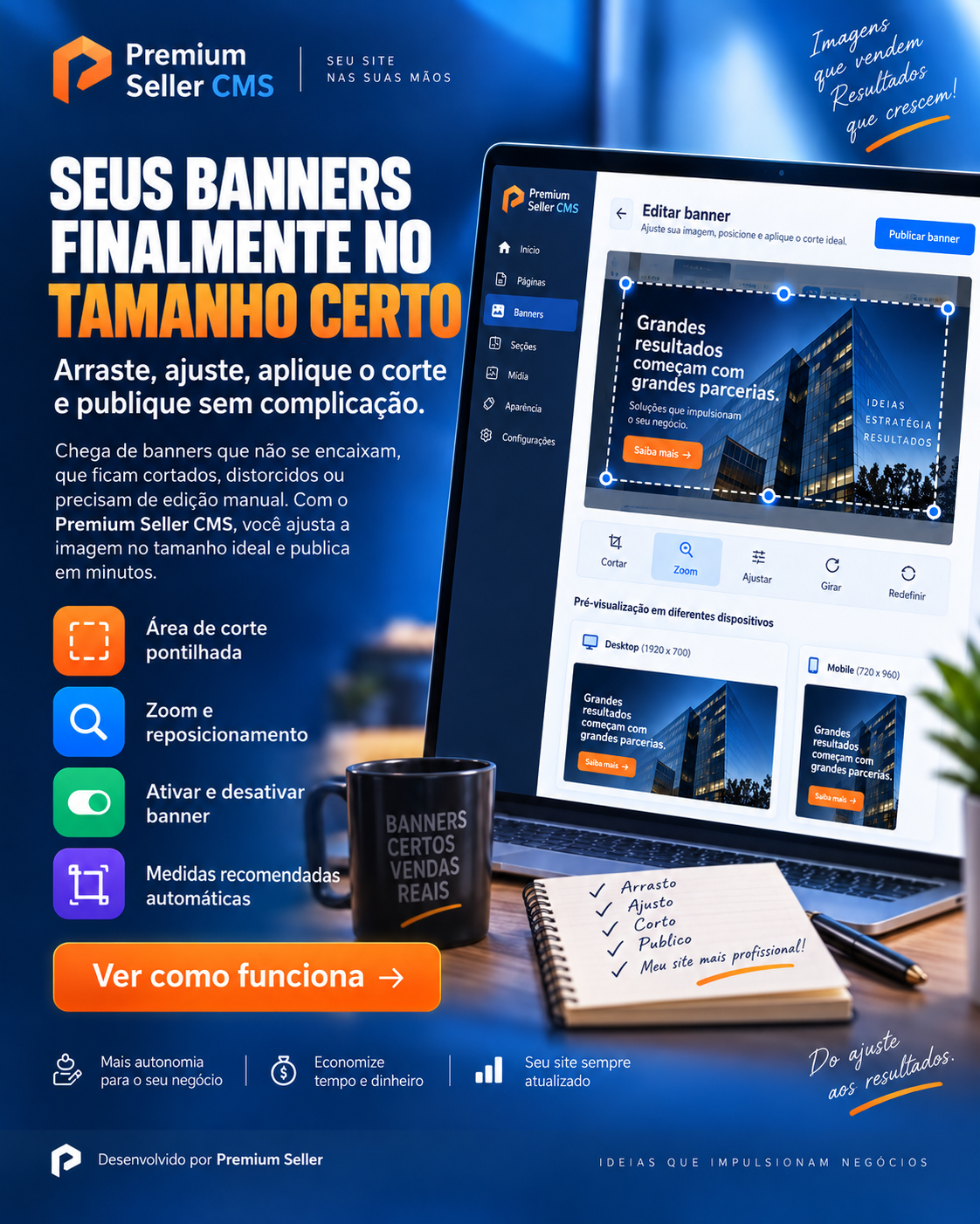Premium Seller CMS Site Institucional pronto para instalar e usar