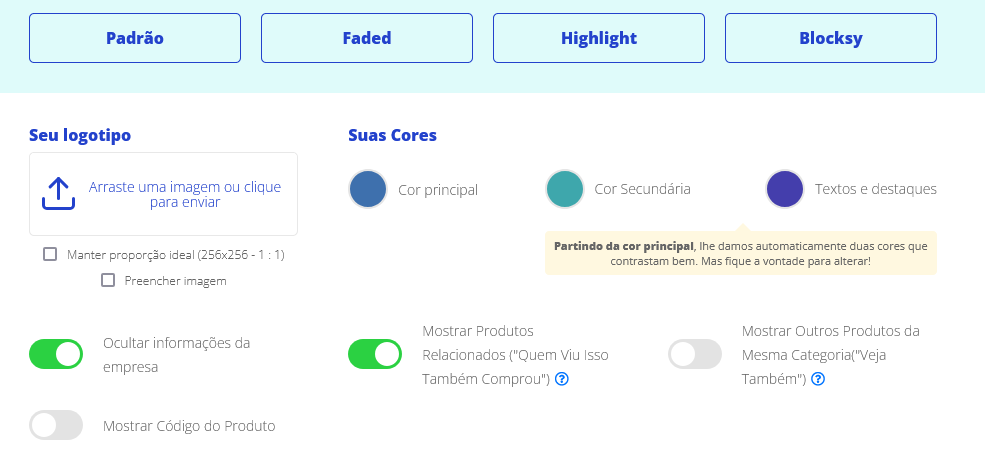 Tela do sistema de configuração da LOja virtual ERP Premium Seller